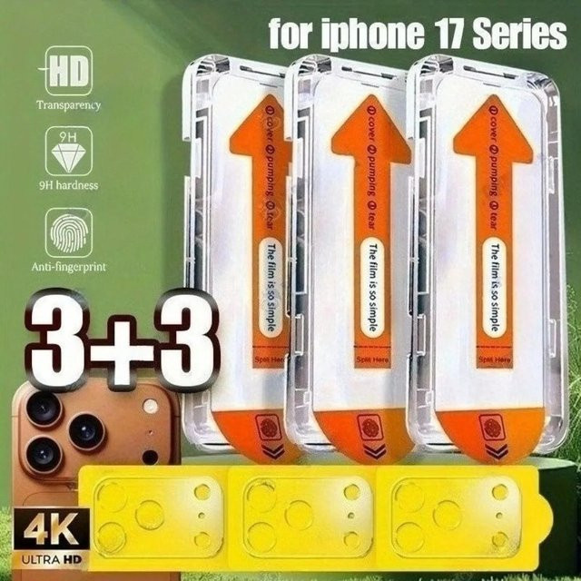 DIXSG 6-in-1 Full Cove HD Displayschutzfolie und Kameralinsen-Glas für iPhone 17 16 15 14 13 12 11 Pro Max Air 16e Plus, transparent - Bild 1