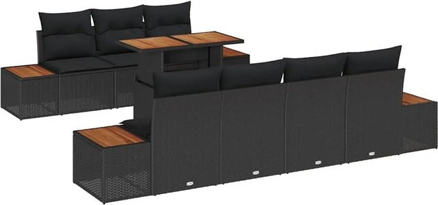 vidaXL Garten-Sofa-Set 8-tlg aus Poly Rattan mit Polster und Stauraum in Schwarz - Bild 1