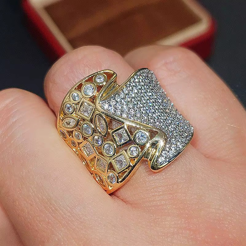 Huitan Damenring, Gold, Zirkonia, asymmetrisch - Bild 2