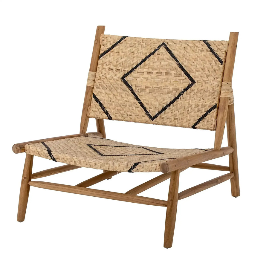 Bloomingville Loungesessel Lennox aus Teakholz in Beige mit grafischem Muster und Armlehnen, Breite: 75 cm, Tiefe: 70 cm, Höhe: 78 cm - Bild 1