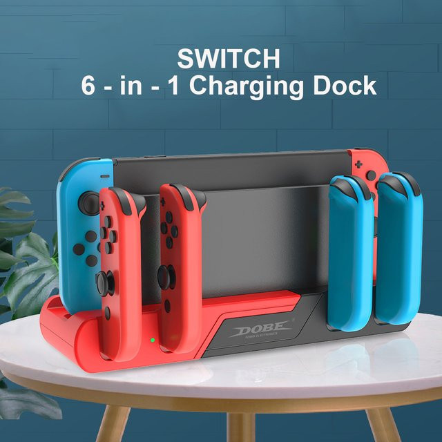 Joycon Ladestation für Nintendo Switch und OLED mit Dual Game Card Slot und USB-Hub in Rot - Bild 1