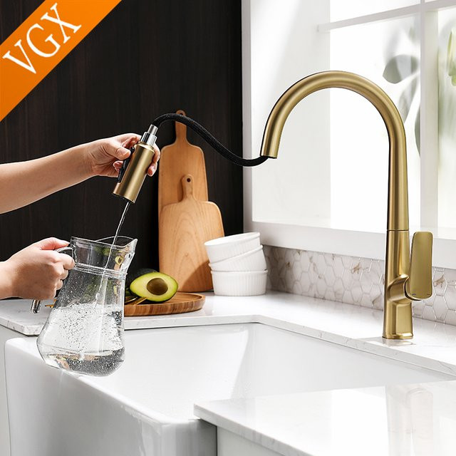 VGX Küchenarmatur mit Filterfunktion und Dual-Auslauf in Gold, herausziehbare Mischbatterie aus Messing für die Küchenspüle - Bild 1