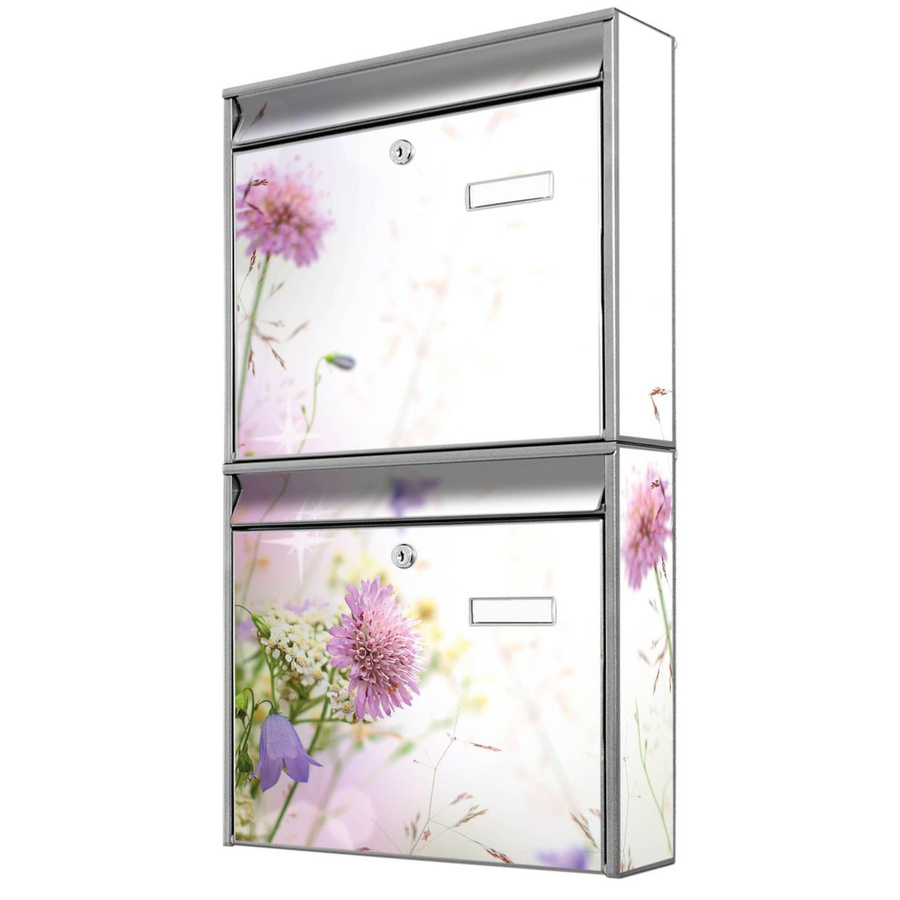 banjado Burg Wächter Briefkastenanlage für Mehrfamilienhäuser in Silber mit Blumenwiesen-Motiv, B/H/T: 36,2 x 64,5 x 10 cm - Bild 1