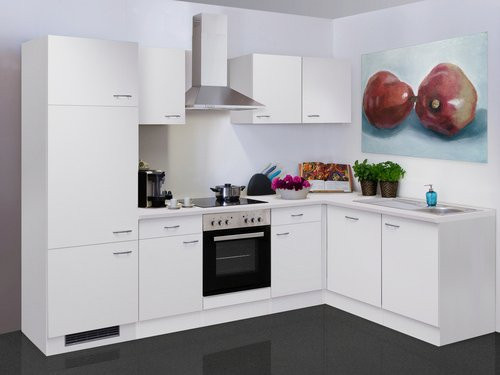 Moderne Winkelküche Flex-Well WITO mit Einbaugeräten in Weiss, Breite: 280 cm - Bild 1
