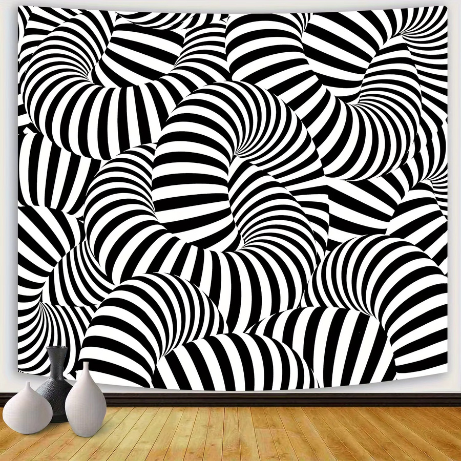 VIKAMA Wandteppich mit geometrischer optischer Täuschung in Schwarz und Weiß, minimalistischer Streifen-Look für dein Wohnzimmer - Bild 4