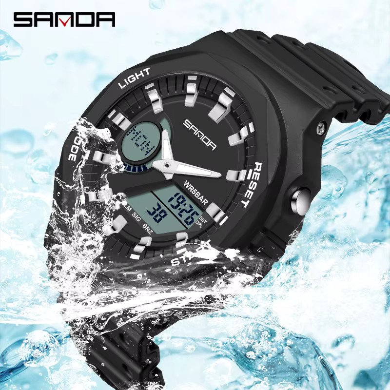 SANDA Armbanduhr Quarz, Analog-Digital, Schwarz, Kunststoff, Herren - Bild 3