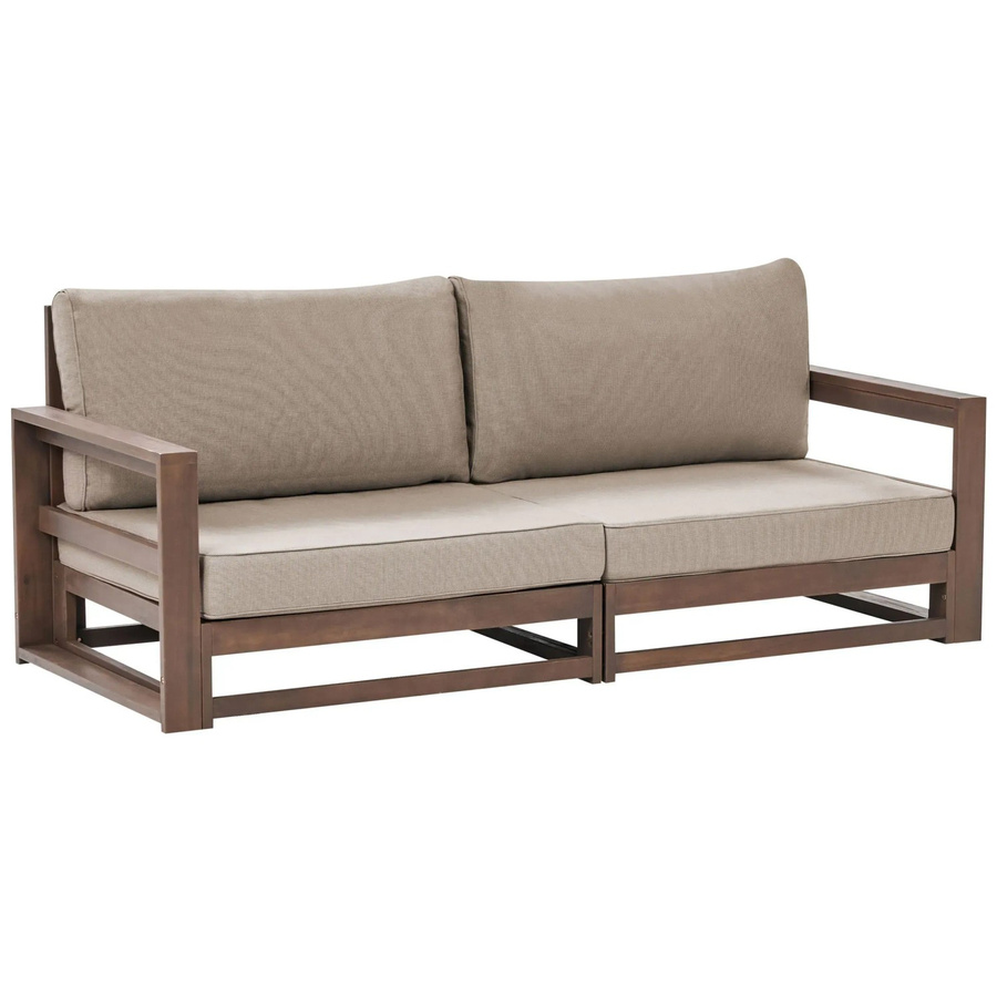 Beliani Gartensofa TIMOR aus Akazienholz in Taupe mit Polsterung und Kissen, B/T/H: 184 x 75 x 72 cm - Bild 2