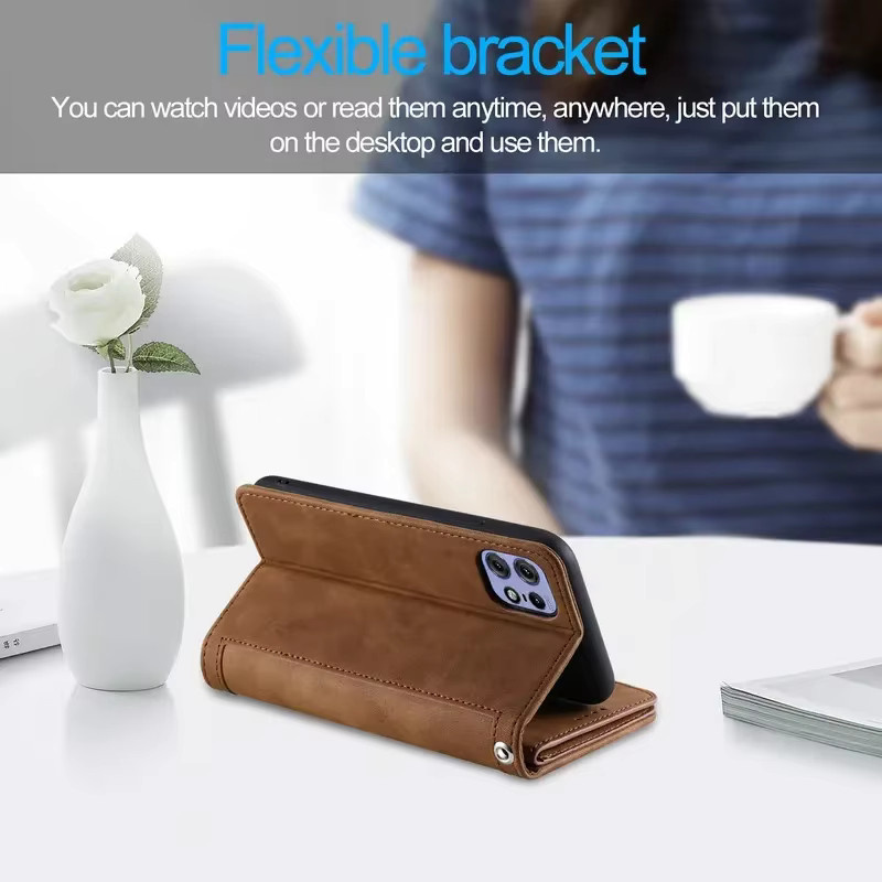 Zipper Wallet Case Leder Flip Cover für Motorola Edge 70 5G, Edge 60 Fusion, 50 Neo, 60s Pro, X50 Ultra, X70 Air in Blau oder Braun - Bild 2