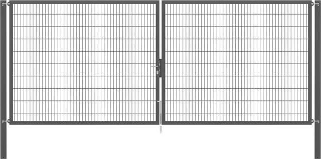 Doppeltor Flexo Plus aus Stahl in Anthrazit mit Pfosten B: 500 cm, H: 200 cm und Pfosten B: 100 cm, T: 100 cm - Bild 1