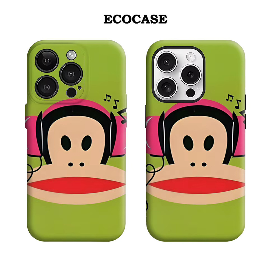 Kopfhörer Monkey Handyhülle für iPhone 17 16 15 14 13 12 Pro Max Plus mit doppelschichtiger Rückseite in Grün - Bild 2