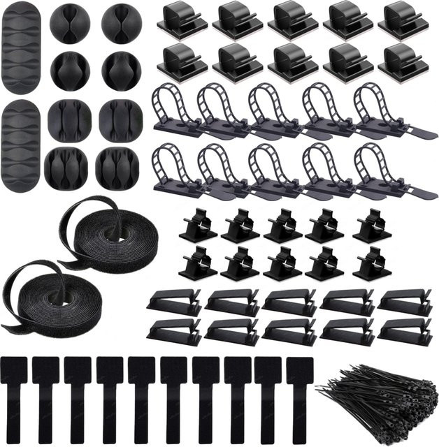 SZKOSTON 162-teiliges Kabel-Organizer Set in Schwarz mit flexiblen Kabelmanagement-Clips für Maus, Kopfhörer, TV und Büro - Bild 1