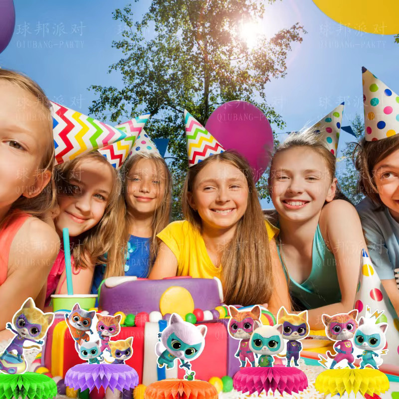 7er Set Superkitties Wabenbälle aus Papier für deine Geburtstag Party Dekoration, mehrfarbig - Bild 2