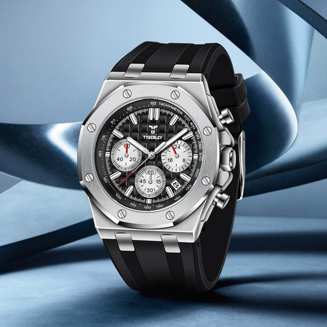 TYBERLEY Chronograph Herren, Quarz, Schwarz, Silikonarmband - Bild 1