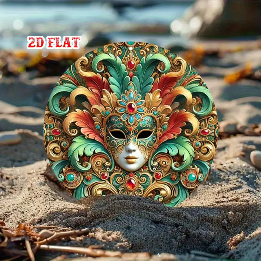 Venezianische Maske Wandkunst aus Metall von CIFBUY, runde Wanddekoration im rustikalen Design mit Federverzierungen, Mehrfarbig, Durchmesser: 20 cm - Bild 4