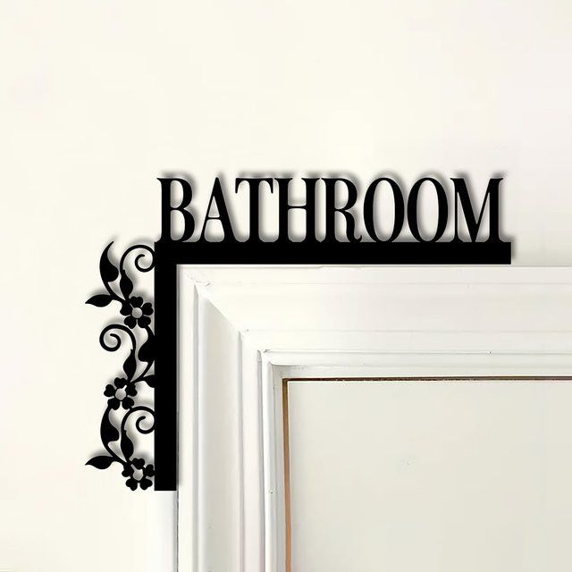 DDPNKL Badezimmer-Türschild aus Schmiedeeisen mit Blumenmuster in Schwarz, Wandmontage - Bild 1