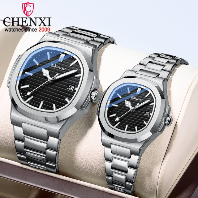 CHENXI Armbanduhr, Quarz, Edelstahl, Eckig, Schwarz, Herren - Bild 1