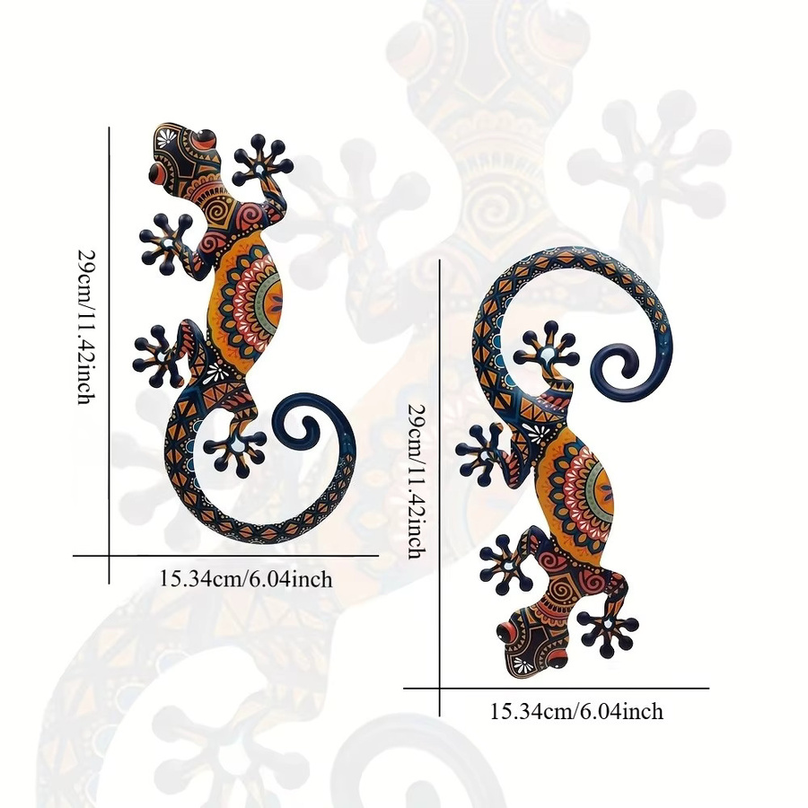 DDPNKL 2-teiliges Metall-Wandkunst-Set mit Eidechsen- und Gecko-Motiven in Tribal-Mustern zur Wanddekoration für Innen- und Außenbereich - Bild 2