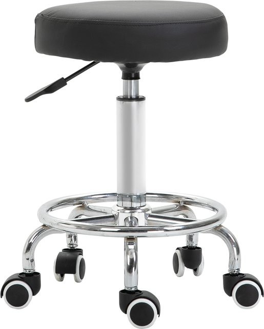 Vinsetto Rollhocker von Aosom, höhenverstellbarer Arbeitshocker mit Fußring und Rädern, drehbarer Salon Hocker in Schwarz, Durchmesser: 42 cm, Höhe: 50-64 cm - Bild 1
