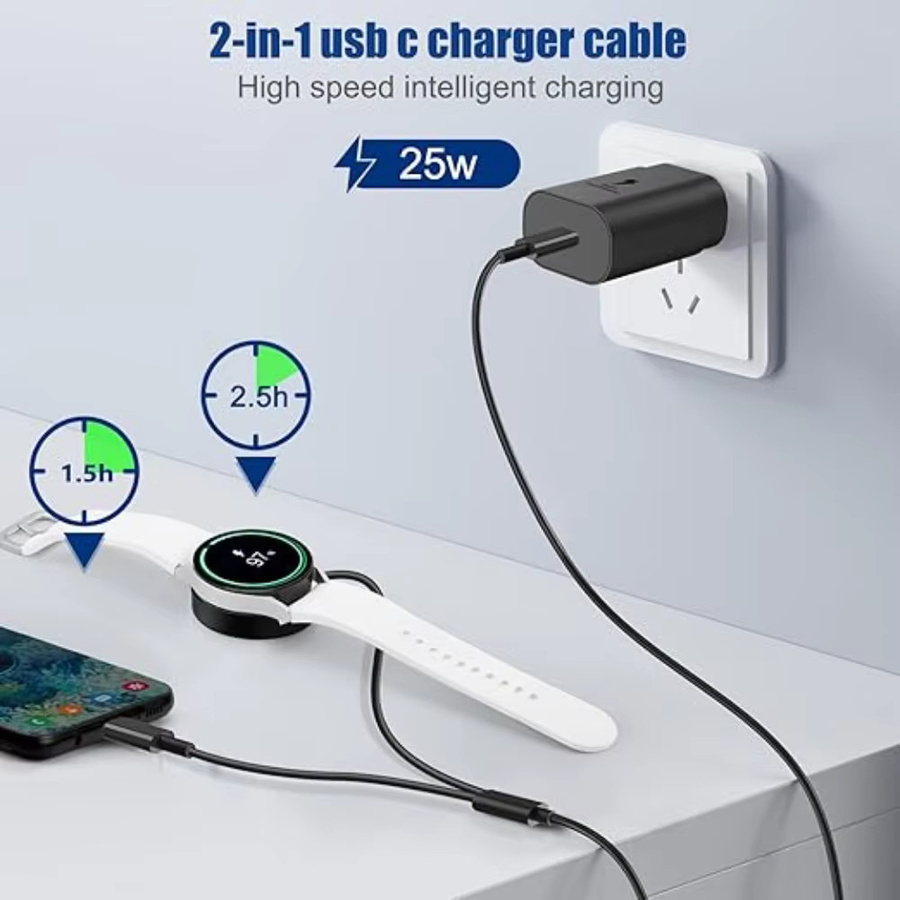 Samsung 2-in-1 USB-C Ladekabel für Galaxy Watch Ultra, 7, 6, 6 Classic, 5, 5 Pro und Smartphone in Schwarz - Bild 5