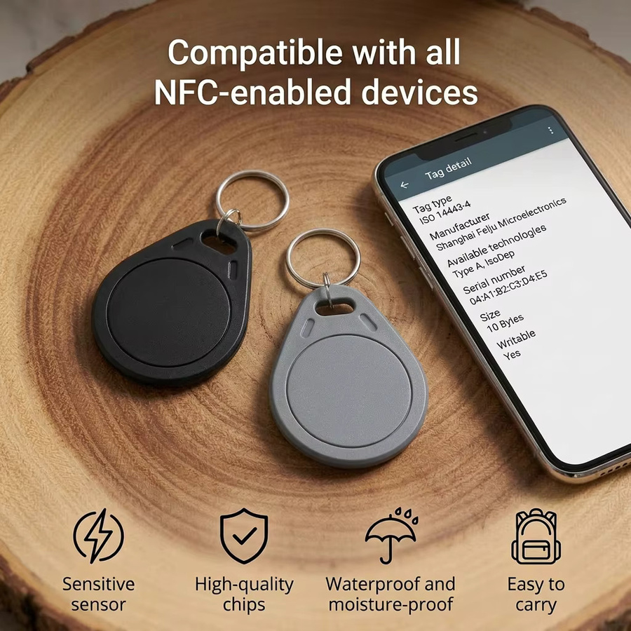 HENNCER NTAG215 NFC-Schlüsselanhänger in Schwarz, wasserdicht und wiederbeschreibbar, 504 Bytes, kompatibel mit Amiibo sowie Apple Shortcuts für iOS und Android - Bild 4