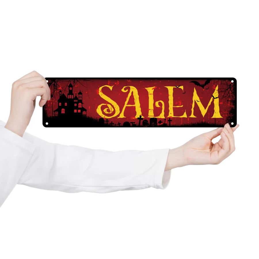 Putuo Decor Vintage-Straßenschild aus Metall in Multicolor mit Salem Witches Way und Spooky St für Halloween - Bild 2