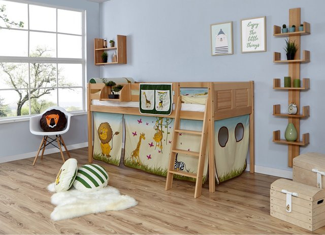 TiCAA Hochbett Eric aus Massivholz in Buche Natur im Country-Stil für Kinderzimmer - Bild 1