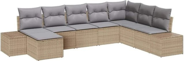 vidaXL Garten-Sofa-Set aus Poly-Rattan in L-Form mit 8-teiligem Zubehör, Farben: Beige und Hellgrau - Bild 1