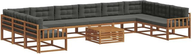 vidaXL Outdoor-Sofagarnitur aus Akazienholz in U-Form mit 11-teiligem Set, Farbe Natur und Anthrazit - Bild 1