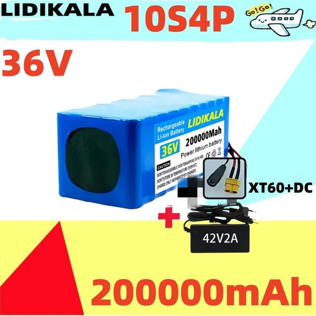 36V 10S4P Lithium-Batterie mit 200Ah Kapazität in Blau für Fahrräder und Elektroroller inklusive BMS und XT60-Buchse - Bild 1