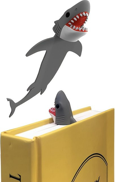 Kreatives 3D-Lesezeichen Hai in Weiß, Schwarz und Rot aus Kunststoff - Bild 1