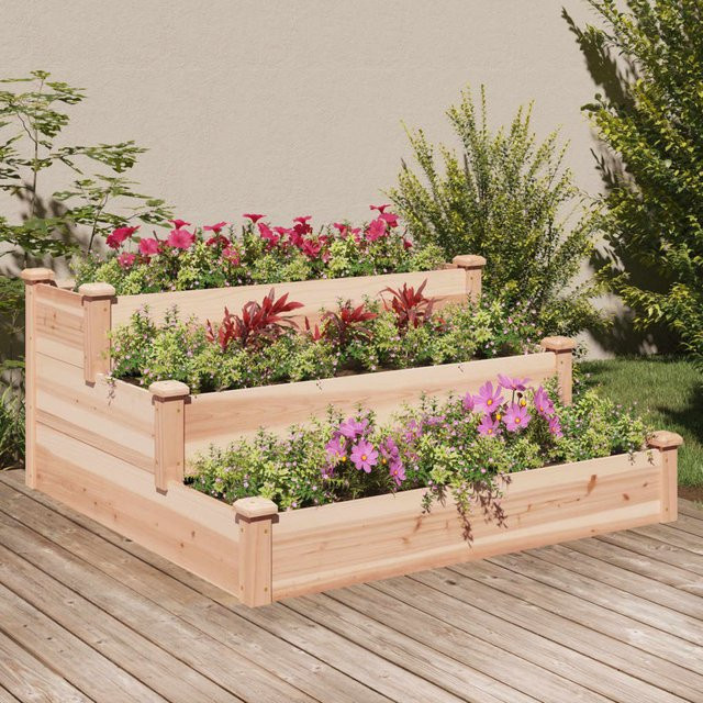 vidaXL Hochbeet aus Massivholz Tanne in Braun, B/T/H: 120 x 120 x 56 cm - Bild 2