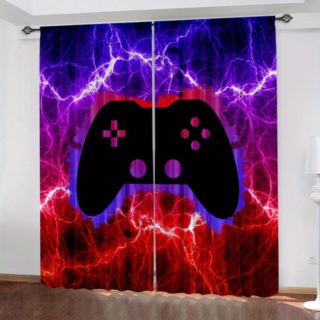 2-teiliges Yiran Furniture Vorhangset mit Gamecontroller-Design, halbtransparent, bunt, B: 50 cm, H: 130 cm - Bild 1