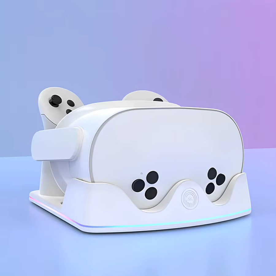 ALLOYSEED Ladestation für Meta Quest 3S VR-Headset mit Displayständer, Controller-Halterung und RGB-Beleuchtung, Weiß - Bild 4