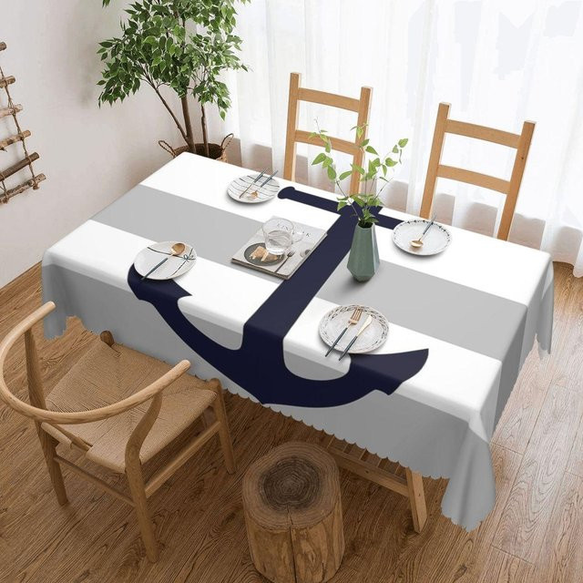 Wasserdichte und ölbeständige Tischdecke von JINGYUE Pet mit nautischem Kompass-Design in Grau und Weiß, Rechteckig, B: 137 cm, T: 183 cm - Bild 1