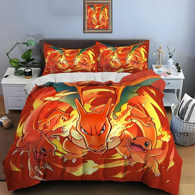 Lodestar Pokémon Glurak Bettwäsche Set 3-teilig aus Mikrofaser in Orange, King Size B: 228 cm, T: 264 cm - Bild 1