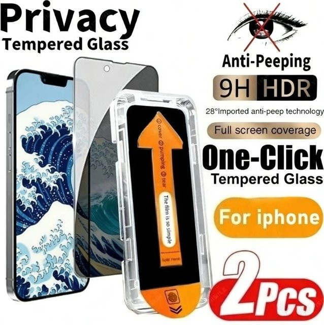 ZMZE 2er-Pack Anti-Spionage Displayschutzfolie für iPhone 17 16 15 14 13 12 11 Pro Max Plus XR XS mit Ein-Klick-Installation aus Glas - Bild 1