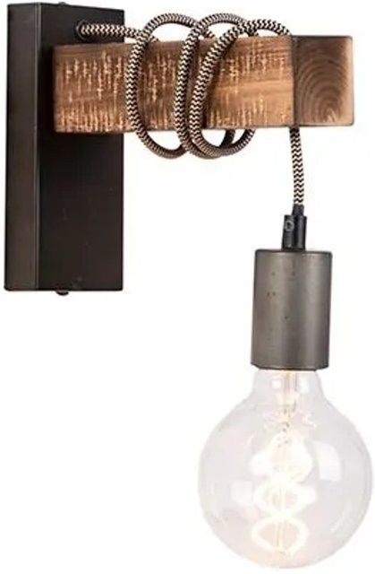 QAZQA Industrielle Wandleuchte aus Metall und Holz in Schwarz, dimmbare LED-Nachtleuchte im Edison-Stil für Wohnzimmer, Flur oder Schlafzimmer - Bild 1