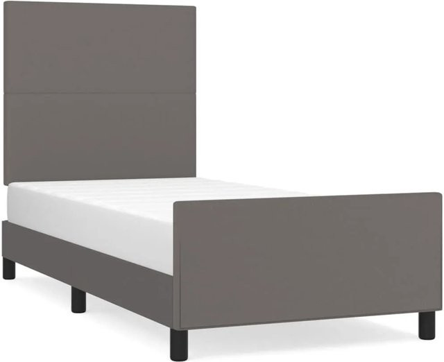 vidaXL Bettgestell mit Kopfteil in Grau aus Kunstleder und Lärchenholz, B/T/H: 90 x 200 x 128 cm - Bild 1
