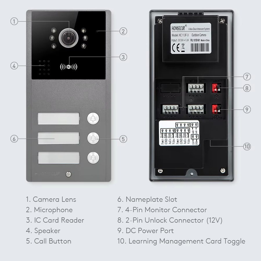 HOMSECUR Tuya Smart WIFI Video-Türsprechanlage Intercom Set mit XC113F-3 HD Türklingel Kamera IP65 und 5 IC 13,56 MHz Keyfobs in Grau - Bild 2