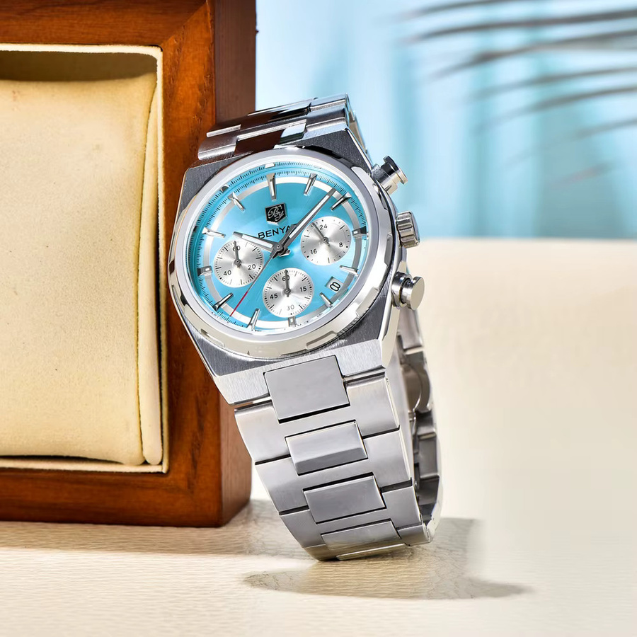 BENYAR Chronograph Armbanduhr, Quarz, Edelstahl, Blau, Herren - Bild 4