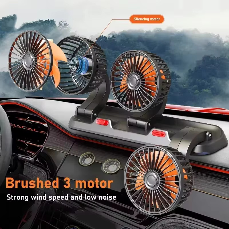 Lenovo Mini Autoventilator in Schwarz mit 360 Grad Verstellbarkeit und 3 Köpfen, elektrischer USB/12V/24V Ventilator mit 2 Geschwindigkeiten für Auto, Schreibtisch und Zuhause - Bild 2