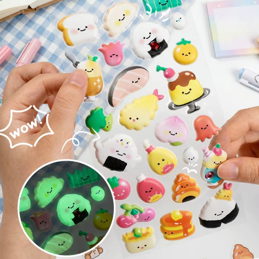 Leuchtende 3D Puffy Sticker mit Cartoon-Sushi-Einhorn Motiv in Multicolour für Scrapbooking und DIY-Journaling - Bild 1