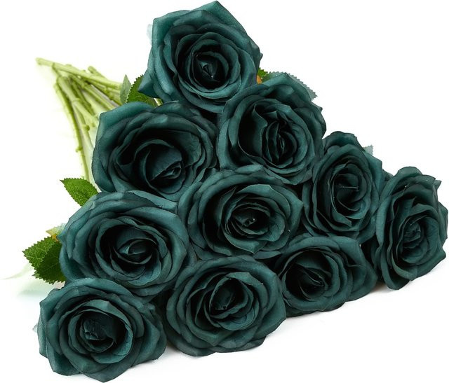 10 Stück künstliche Rosen aus Kunstseide in Grün für Hochzeitsarrangements und Brautsträuße - Bild 1