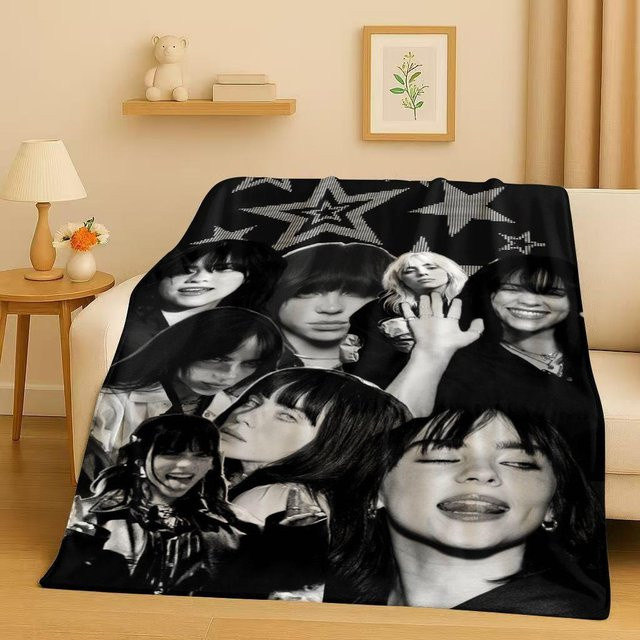 Billie Eilish Hit Me Hard and Soft Flanelldecke, ultraweiche Plüschdecke aus Fleece für Kinder und Erwachsene, Schwarz, B/B: 180 x 230 cm - Bild 1