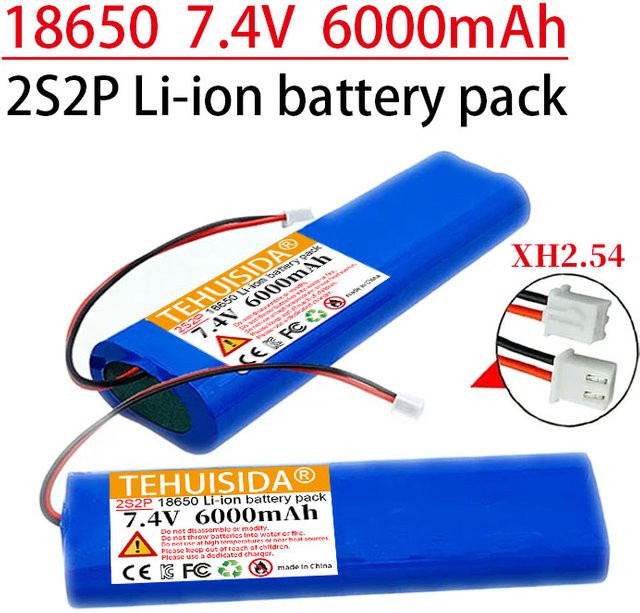 TEHUISIDA Lithium-Ionen-Akku 18650 7,4 V 6000 mAh 2S2P in Blau für Fahrradscheinwerfer und tragbare Geräte - Bild 1