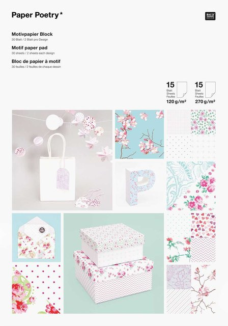 Rico Design Paper Poetry Motivpapier Block Floral, Bunt, 30 Blatt, B/H: 21 x 30 cm - Bild 1