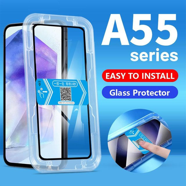 Displayschutz aus gehärtetem Glas für Samsung Galaxy A14 A24 A34 A54 A15 A25 A35 A55 A16 A26 A36 A56 A55 5G, transparent, Installations-Kit - Bild 1
