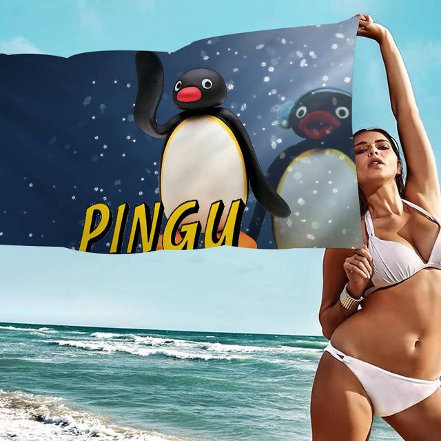 JMG Household Supplies Cartoon Pinguin Strandtuch aus Mikrofaser und Baumwolle, Blau, 30 x 30 cm - Bild 1