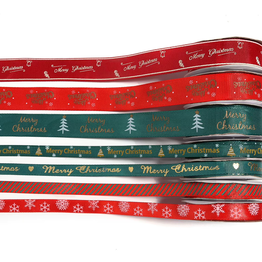Weihnachten Geschenkband aus Polyester mit Druck, 10/12mm Breite, 10 Yards pro Rolle, Mehrfarbig - Bild 3