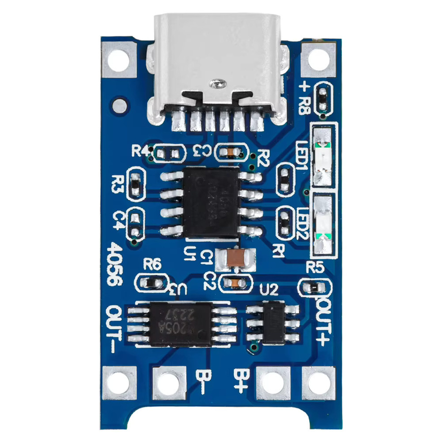 EGBO Lithium-Ladeplatine TP4056 für 18650 Akkus mit Typ-C und Micro-USB Anschluss sowie Schutzfunktion in Blau - Bild 4
